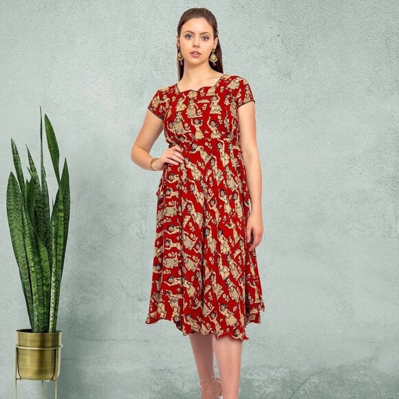 Red Knee-Length Dress | Tranquil Threads | Muvvas Boutique - Picture 1 of 5